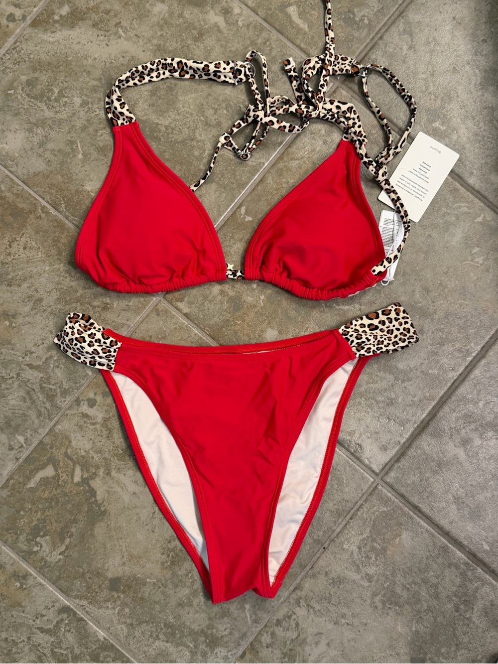 Cupshe Red Triangle Bikini with Leopard Trim